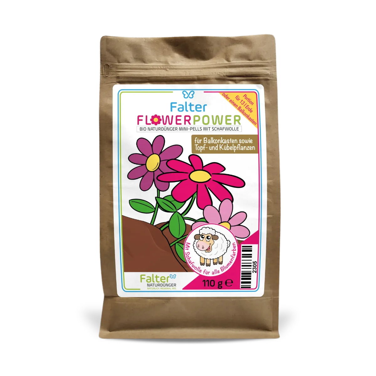 Falter FlowerPower - Bio Naturdünger mit Schafwolle - 110 g - ideal zum Verschenken und Testen