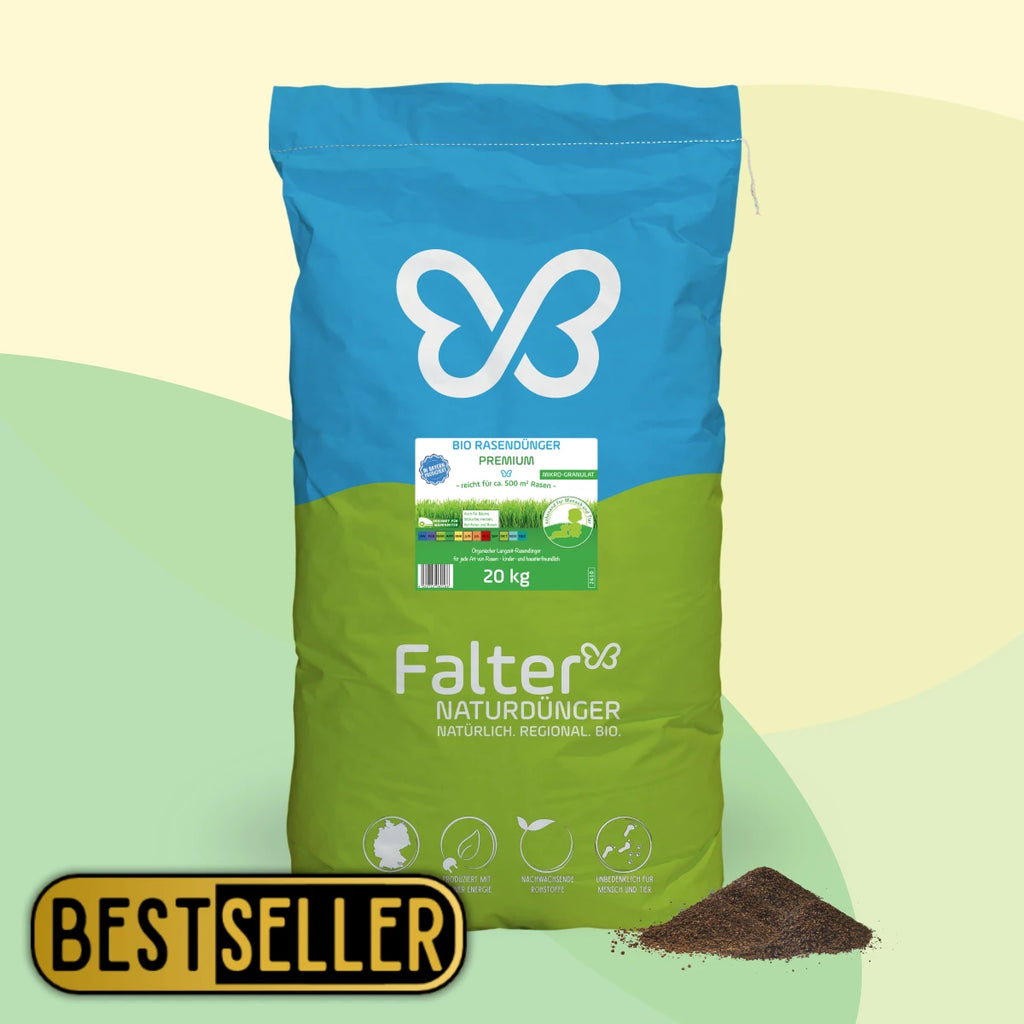 Falter Bio Rasendünger Premium 20 kg für 500 qm Rasen - organischer Dünger auch für Bäume, Sträucher, Hecken, Koniferen und Rosen
