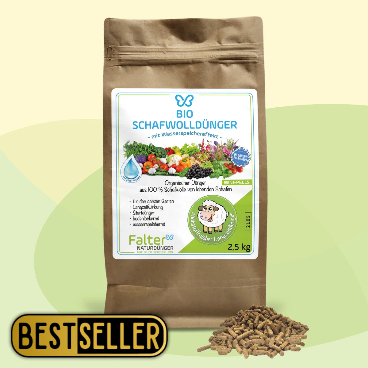 Falter BIO Schafwolldünger Mini-Pells 2,5 kg - Schafwollpellets aus 100 % Schafschurwolle
