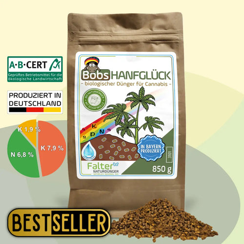 850g Bobs Hanfglück - Biologischer Cannabisdünger mit Schafwolle - ABCERT geprüft - produziert in Deutschland - NPK 6,8 - 1,9 - 7,9