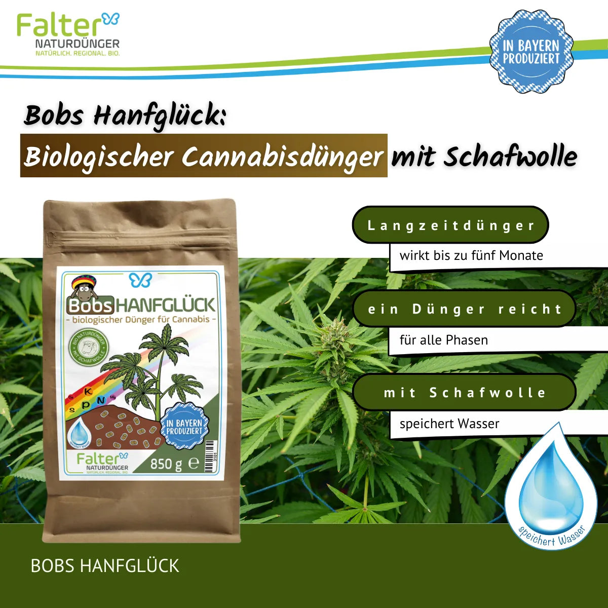 Bobs Hanfglück: Biologischer Cannabisdünger mit Schafwolle. Langzeitdünger - wirkt bis zu fünf Monate. Ein Dünger reicht für alle Phasen. Mit Schafwolle: speichert Wasser.