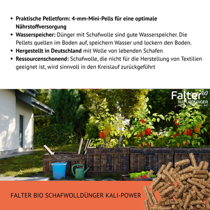 Praktische Pelletform: 4-mm-Mini-Pells für eine optimale Nährstoffversorgung. Wasserspeicher: Dünger mit Schafwolle sind gute Wasserspeicher. Die Pellets quellen im Boden auf, speichern Wasser und lockern den Boden. Hergestellt in Deutschland mit Wolle von lebenden Schafen. Ressourcenschonend: Schafwolle, die nicht für die Herstellung von Textilien geeignet ist, wird sinnvoll in den Kreislauf zurückgeführt.