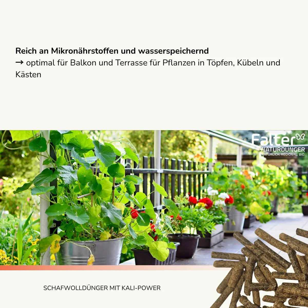 Reich an Mikronährstoffen und wasserspeichernd
→ optimal für Balkon und Terrasse für Pflanzen in Töpfen, Kübeln und Kästen