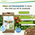Falter BIO Schafwolldünger Mini-Pells 850 g: Dünger und Wasserspeicher in einem: Schafwollpellets aus 100 % Schafwolle. Unbedenklich für Mensch, Tier und Umwelt. Stickstoffreich für Kräuter, Obst und Gemüse. 100 % Schafwolle: speichert Wasser. 