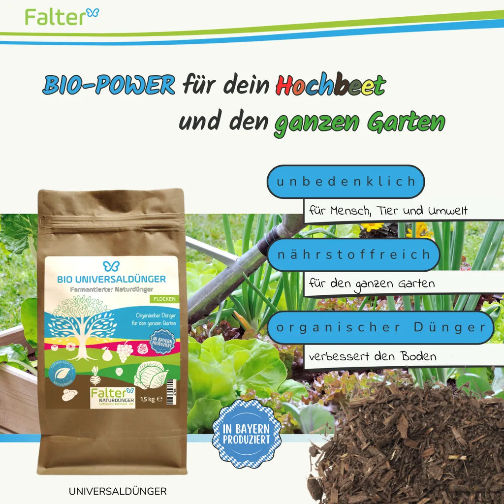 Falter BIO Universaldünger: Bio-Power für dein Hochbeet un den ganzen Garten. Unbedenlich für Mensch, Tier und Umwelt. Nährstoffreich für den ganzen Garten. Organischer Dünger: verbessert den Boden. Falter Naturdünger.