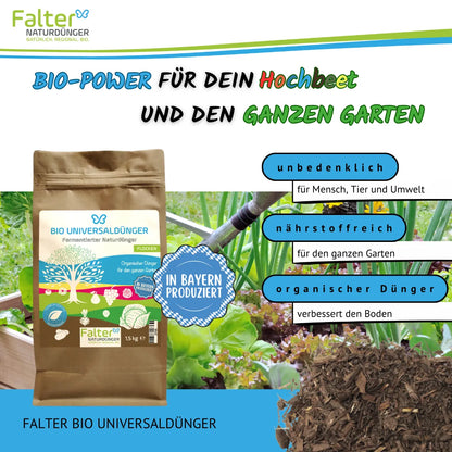 Falter BIO Universaldünger: Bio-Power für dein Hochbeet un den ganzen Garten. Unbedenlich für Mensch, Tier und Umwelt. Nährstoffreich für den ganzen Garten. Organischer Dünger: verbessert den Boden. Falter Naturdünger.