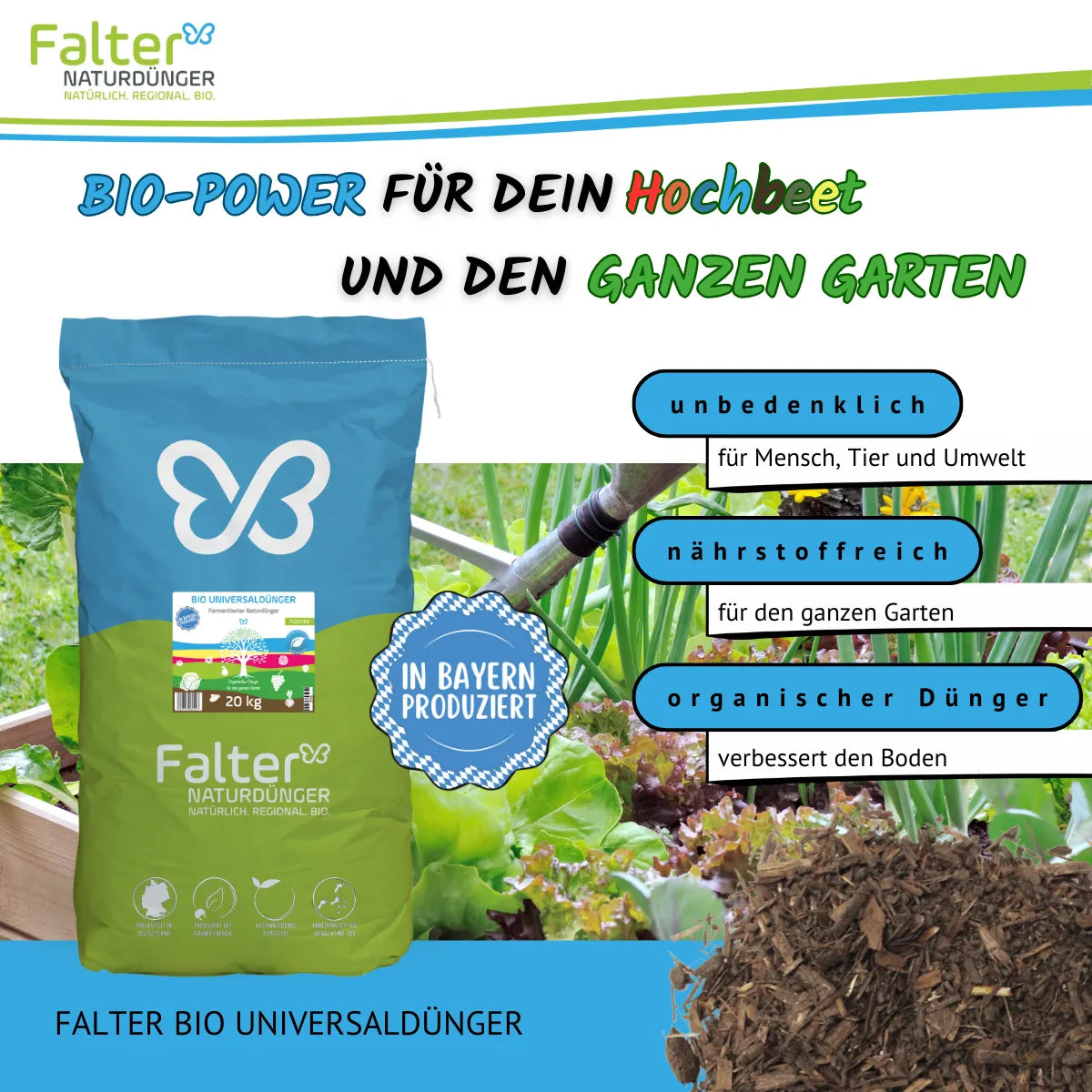 Falter BIO Universaldünger: Bio-Power für dein Hochbeet un den ganzen Garten. Unbedenlich für Mensch, Tier und Umwelt. Nährstoffreich für den ganzen Garten. Organischer Dünger: verbessert den Boden. Falter Naturdünger.