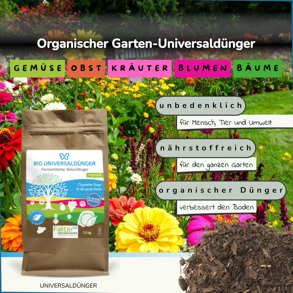 1500g Falter BIO Universaldünger - organischer Gartendünger für Gemüse, Kräuter, Obst, Blumen, Bäume. Unbedenklich, nährstoffreich.