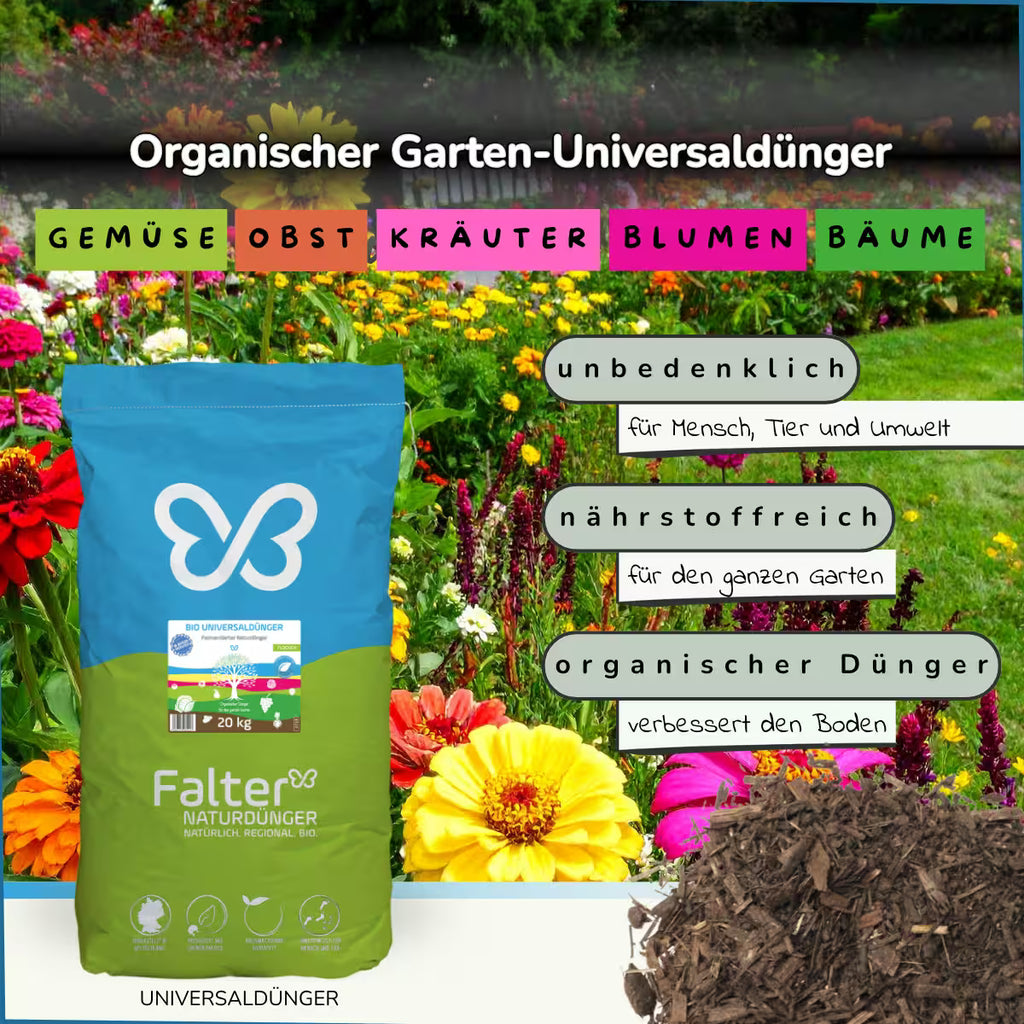 20kg Falter BIO Universaldünger - organischer Gartendünger für Gemüse, Kräuter, Obst, Blumen, Bäume. Unbedenklich, nährstoffreich.