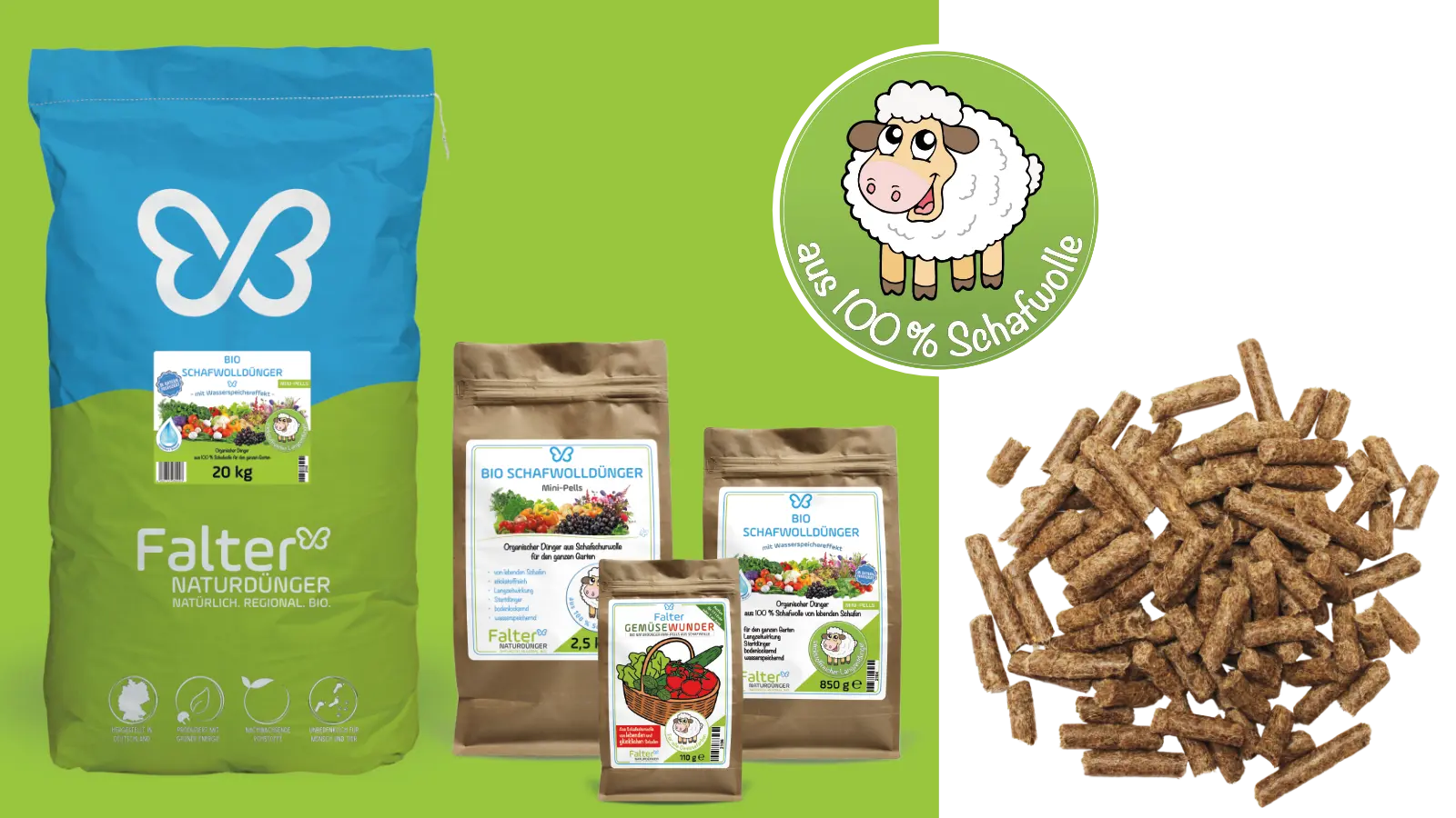 Verpackungen mit Schafwolldünger Mini-Pells aus 100 % Schafschurwolle
