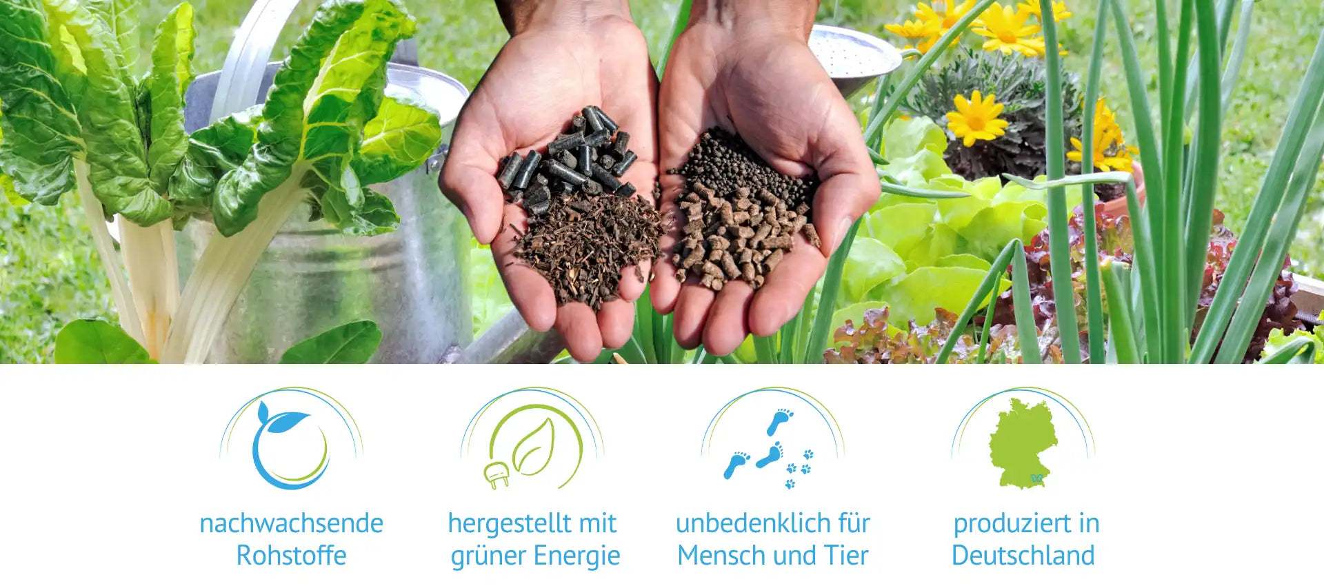 nachwachsenden Rohstoffe, hergestellt mit grüner Energie, unbedenklich für Mensch und Tier, produziert in Deutschland
